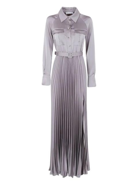 self-portrait Grey Satin Pleated Maxi Dress