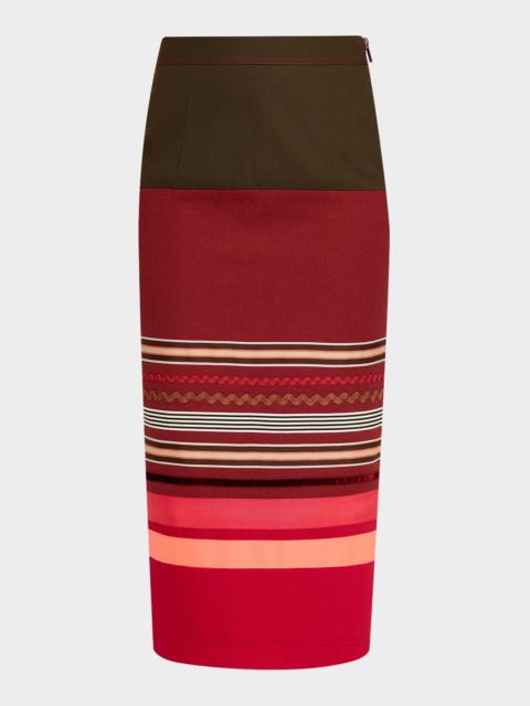 CHRISTOPHER JOHN ROGERS Embroidered Colorblock Midi Pencil Skirt