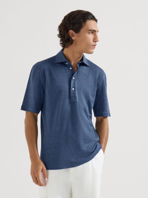 Brunello Cucinelli Linen and cotton mélange jersey polo with shirt-style collar