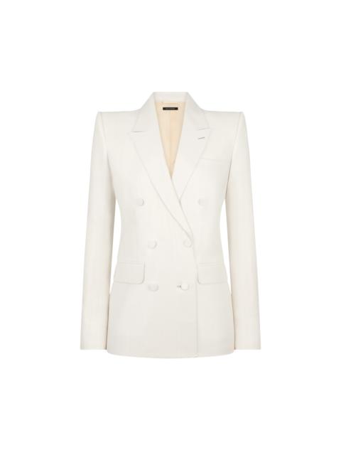 TOM FORD SHADOW STRIPE WOOL SILK DOUBLE BREASTED PEAK LAPEL JACKET