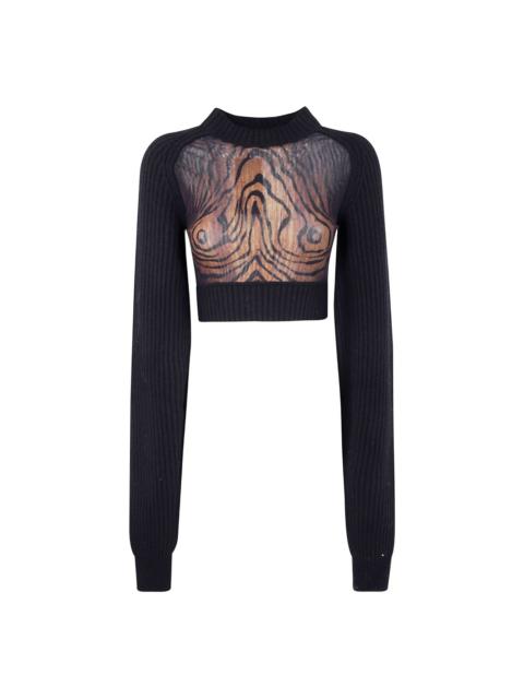 wood-print wool top