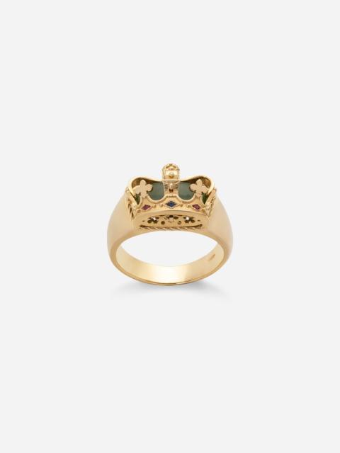 Dolce & Gabbana Crown yellow gold ring with green jade on the inside