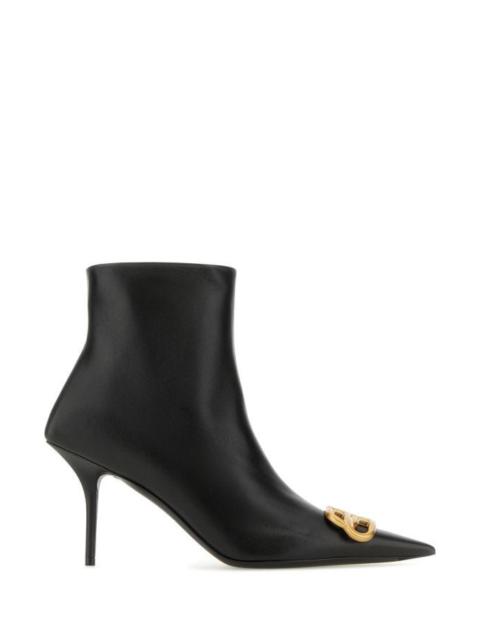 Balenciaga Woman Black Leather Square Knife Ankle Boots