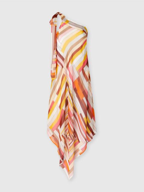 Missoni One-shoulder cover-up dress in printed silk with scarf bottom