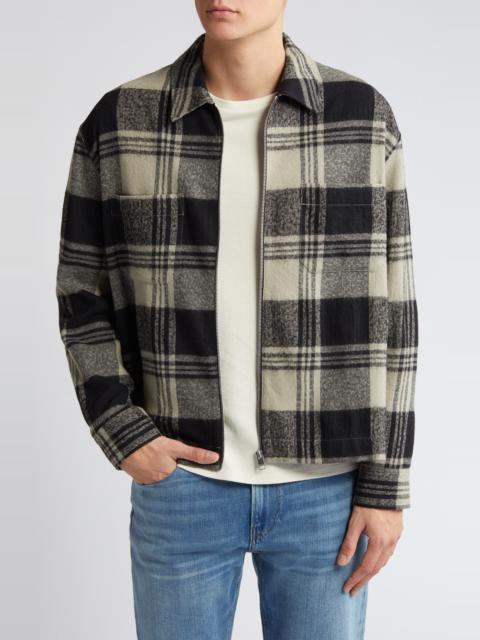 FRAME FRAME Spring Plaid Zip Shirt Jacket in Smoke Beige/Noir at Nordstrom