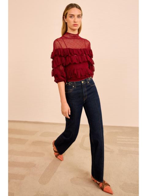 ULLA JOHNSON Corinna Mock Neck Tiered Ruffle Top