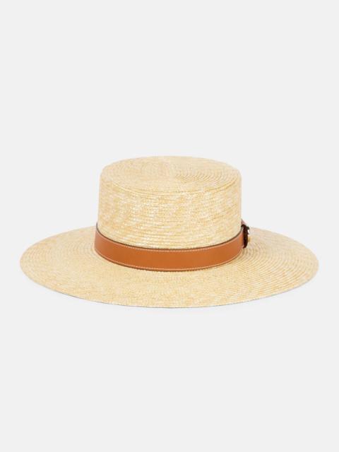 GUCCI GG leather-trimmed straw boater hat