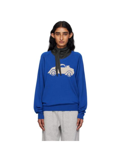 OPEN YY Blue Car Graphic Knit Sweater