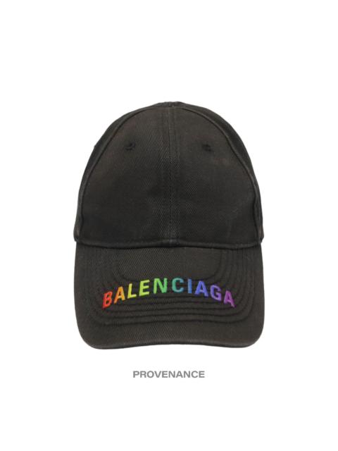 BALENCIAGA Balenciaga Embroidered Rainbow Logo Cap - Washed Black