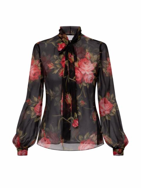 Dolce & Gabbana SILK CHIFFON TOP WITH ROSE BOUQUET PRINT