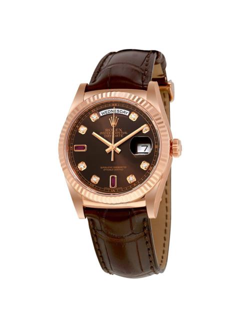 ROLEX Rolex Day-Date Chocolate Brown Diamond and Ruby Dial Leather Automatic Men's Watch 118135CDL