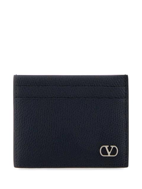 Valentino Valentino Garavani Men Midnight Blue Leather Vlogo Signature Card Holder