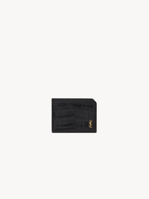 SAINT LAURENT TINY CASSANDRE OPEN CARD CASE IN MATTE CROCODILE-EMBOSSED LEATHER