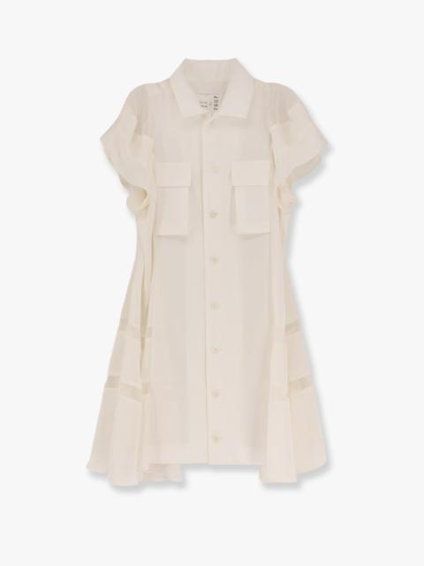Sacai Chemisier Dress With Voile And Satin Inserts