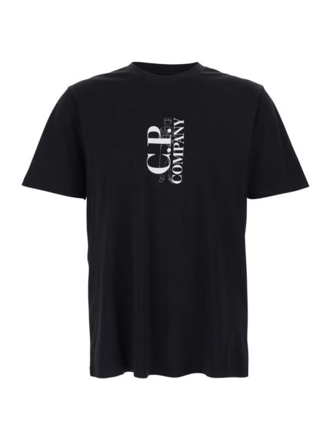 C.P. Company C.P. Company Men Black Crewneck T-Shirt With Logo Lettering On The Front In Cotton Man