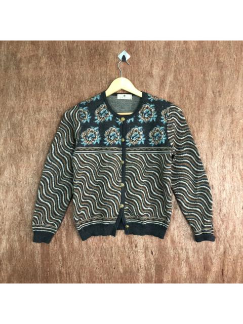 Other Designers Homespun Knitwear - Vintage Japan Knit Cardigan Patterned Cardigan Sweater