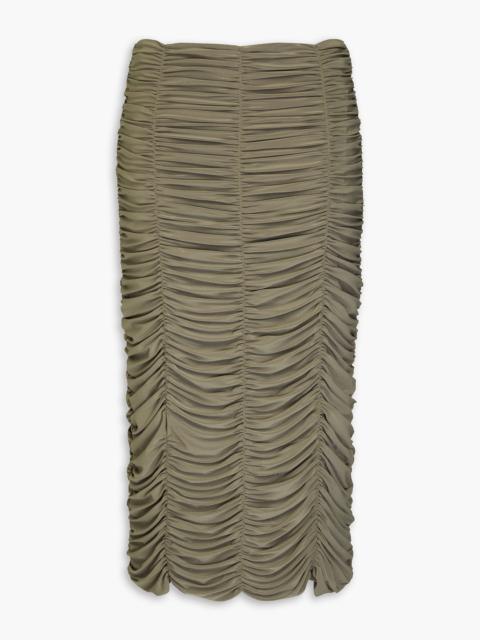 Tibi Ruched stretch-jersey midi skirt
