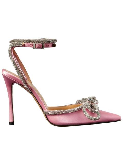 MACH & MACH Women Light Pink Double Bow Crystal-embellished Silk-satin Point-toe Pumps