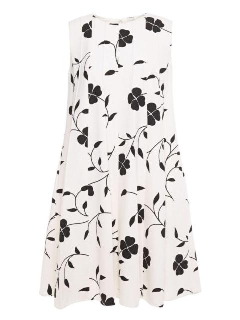 Oscar de la Renta Pleated Floral-print Grain De Poudre Dress