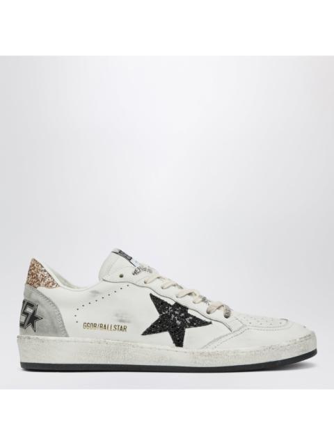 Golden Goose Golden Goose White And Black Ball Star Sneakers With Gold Glitter Women