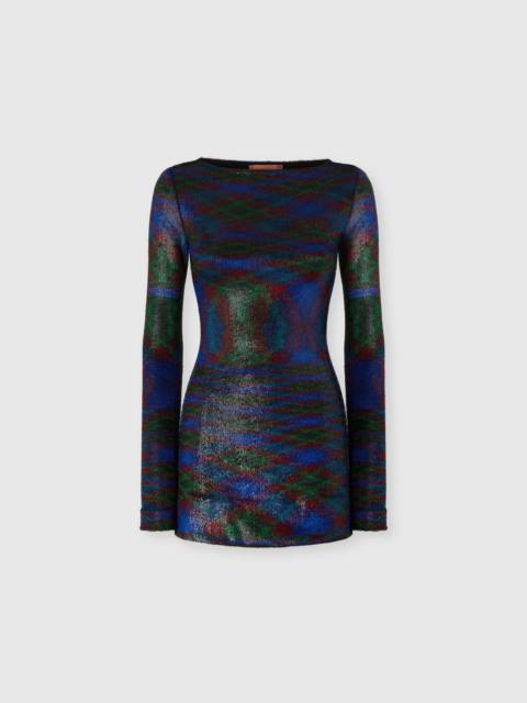 Missoni Missoni Long-sleeve Mini Dress With Flame Pattern in Green & Purple at Nordstrom