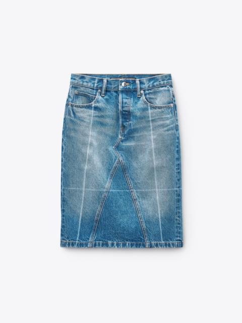 Alexander Wang Vintage-Effect Marbled Blue Foldline Denim Skirt
