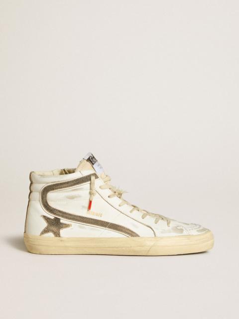 Golden Goose Men’s Slide LAB in white leather with star and flash in brown suede