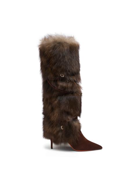 Santoni Women's dark brown leather and fox high-heel boot