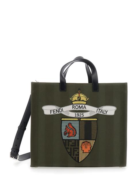 FENDI Fendi Men Green Shopper With Vertical Stripes Motif And Fendi Club Patch On The Front In Canvas Man