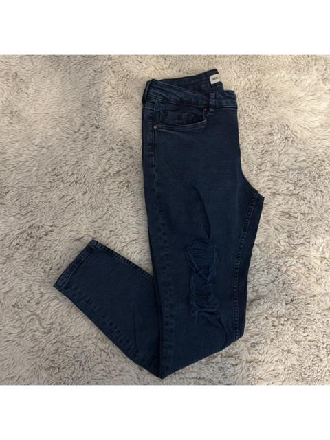 Other Designers ASOS Lisbon Skinny Mid Rise Jeans in Overdyed Blue with Busted Knees W30 L30