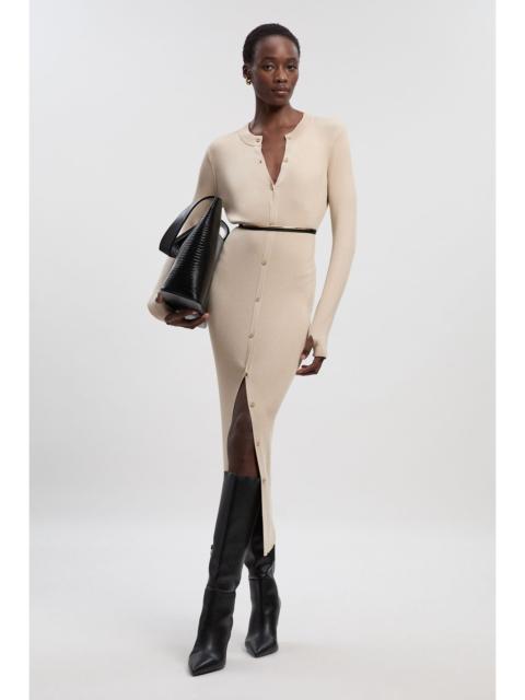 KAREN MILLEN Premium Slinky Ribbed Knit Button Through Maxi Dress