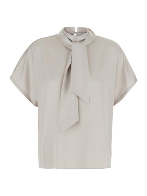 Brunello Cucinelli Brunello Cucinelli Women Beige Blouse With Bow Collar And Monile Decoration In Silk For Women