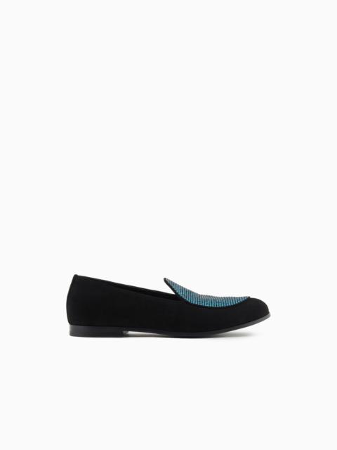 GIORGIO ARMANI Rhinestoned suede loafers