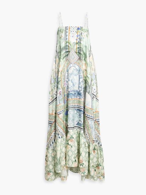 CAMILLA Crystal-embellished printed silk-satin maxi dress