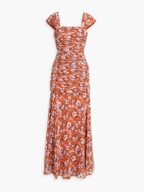 Other Designers Ruched floral-print chiffon maxi dress