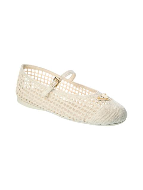 Prada Prada Crochet & Leather Ballerina Flat