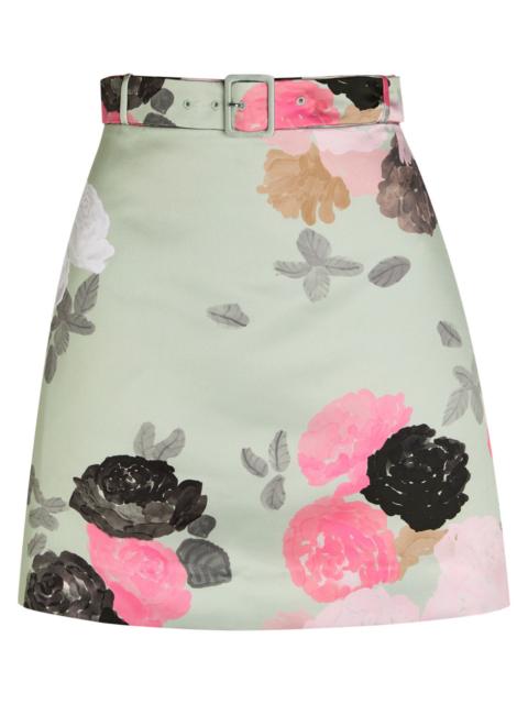 BERNADETTE Bernadette Eva Belted Floral-print Satin Skirt