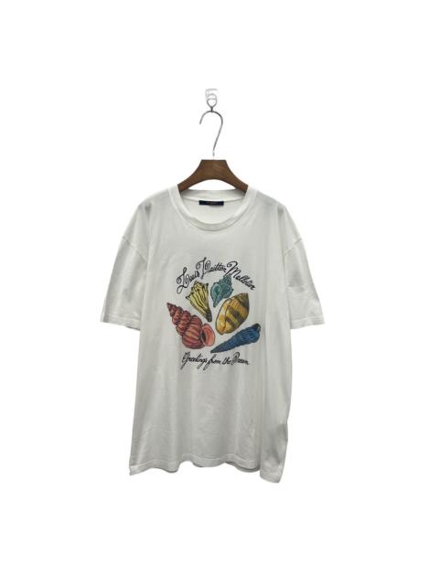 Louis Vuitton Louis Vuitton (LV) White Lettering & Seashell Print Short-Sleeve Top