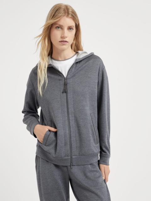 Brunello Cucinelli Cotton and silk interlock hooded sweatshirt with precious zipper pull
