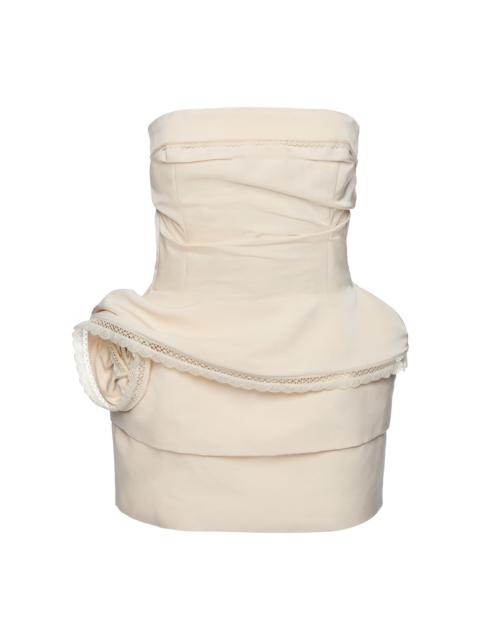 MAGDA BUTRYM Rosette-Embellished Cotton-Silk Mini Dress ivory