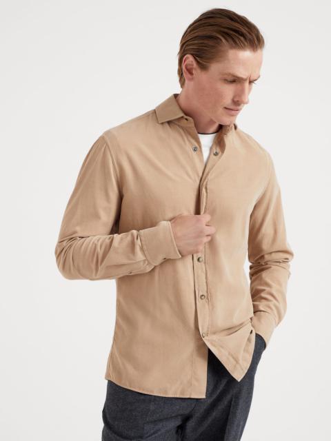 Brunello Cucinelli Garment-dyed narrow wale corduroy shirt with snap buttons