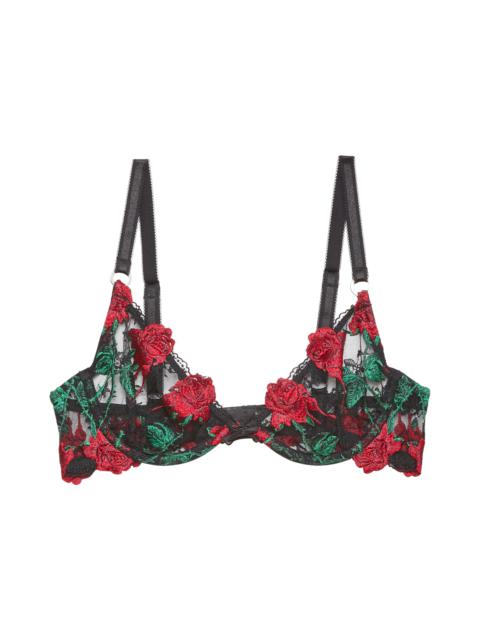 Fleur du Mal Fleur Du Mal Fuller Cup Bleeding Rose Embroidered Underwire Bra in Black at Nordstrom