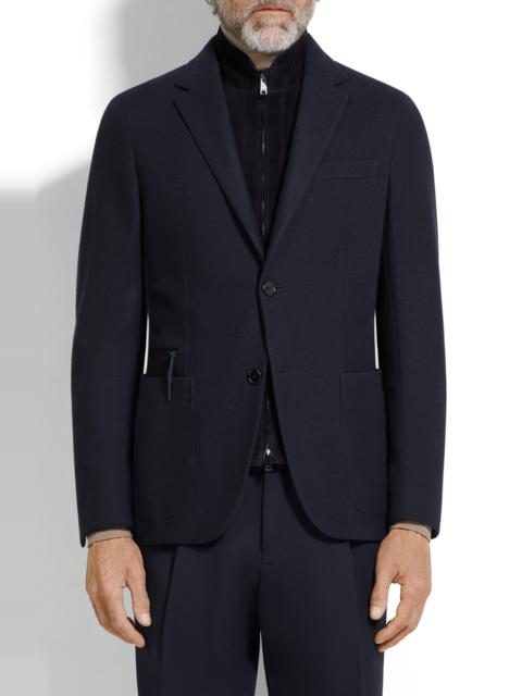 ZEGNA ZEGNA High Performance™ Wool & Cotton Jersey Sport Coat with Detachable Suede Bib in Navy Blue at No