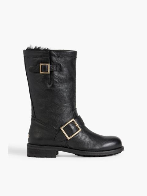 JIMMY CHOO Biker buckled textured-leather boots