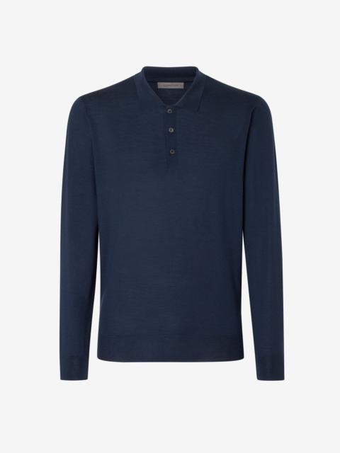 CORNELIANI Blue 120's extra-fine wool button-up polo