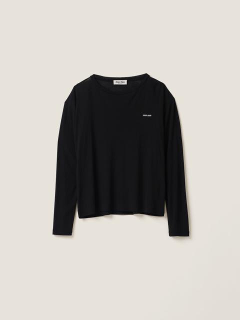 Long-sleeved ribbed jersey T-shirt