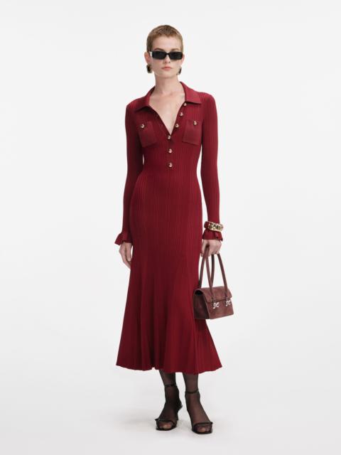 self-portrait Burgundy Ribbed Knit Midi Dress
