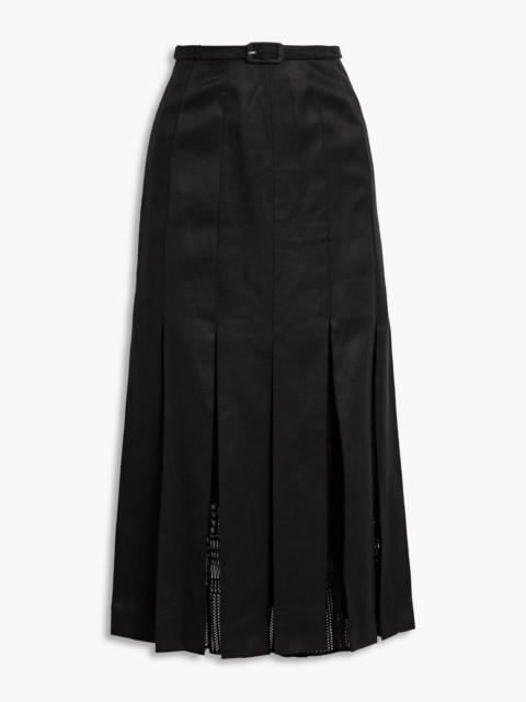 GABRIELA HEARST Edith pleated linen-twill and crocheted silk midi skirt