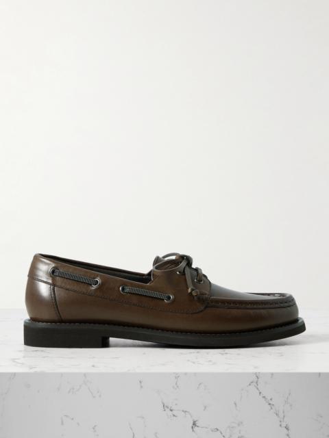 Brunello Cucinelli Embellished Leather Boat Shoes