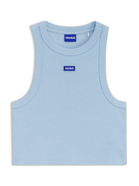 HUGO CROPPED STRETCH-COTTON TANK TOP WITH BLUE LOGO LABEL